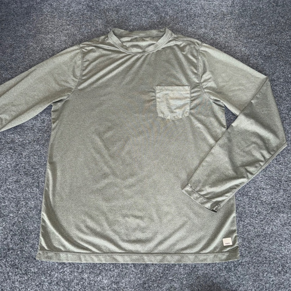 Vuori Tradewind Tee Shirt Men Medium Green Long Sleeve Athletic Running Training